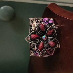 Purple flower cuff bracelet